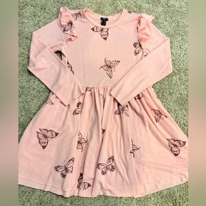 Forever21 Girls Butterfly Dress Ruffle Shoulder Long Sleeve Size 11/12 | 140cm